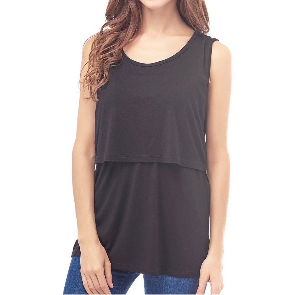 SMALLSHOW Sleeveless Maternity Nursing Tank Top Black Size MEDIUM (Small Show)